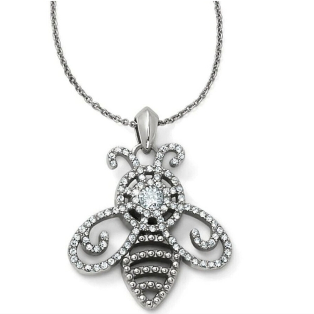Brighton ILLUMINA BEE Bumblebee Pendant Necklace‎ Silver Tone Crystal Accents